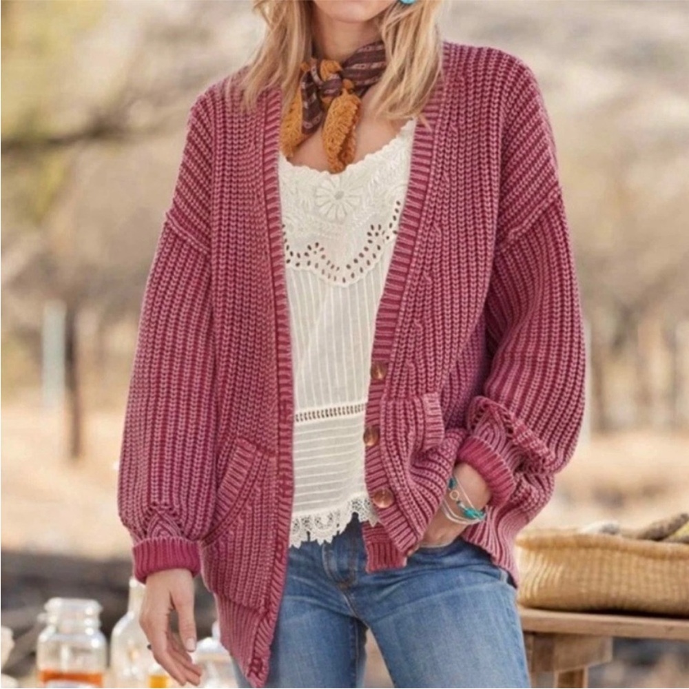 Sundance Dumont Acid Wash Chunky Knit Cardigan